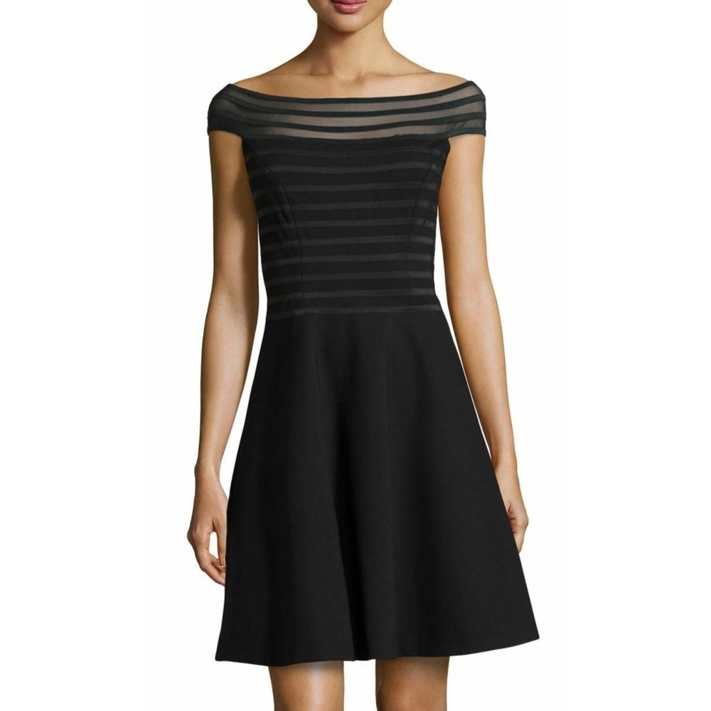 Catherine Malandrino Rhea party dress Black Off Shoulder Fit Flare Sz 0 Cocktail - Picture 4 of 15